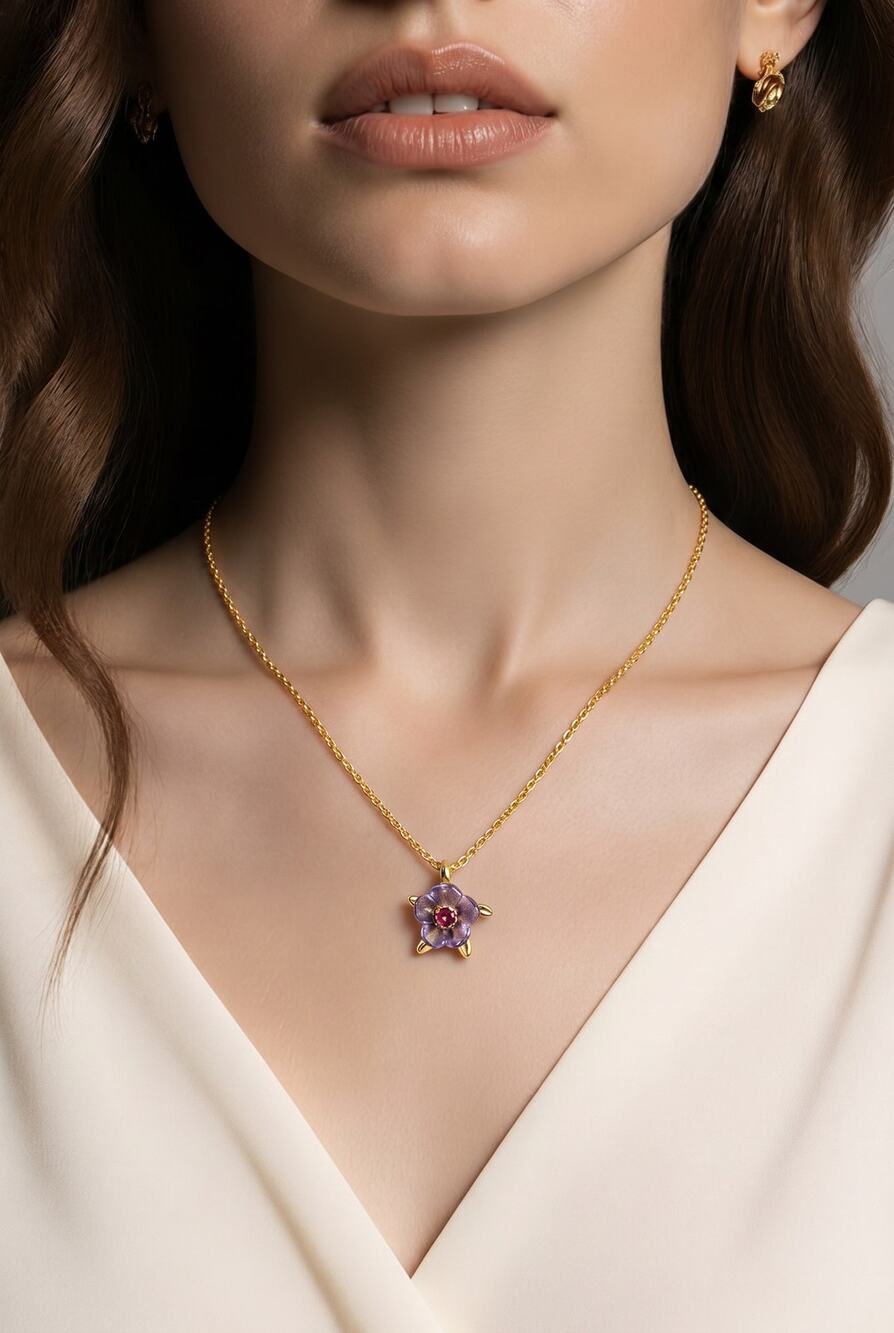 Michael Michaud Purple French Bouquet Pendant Necklace